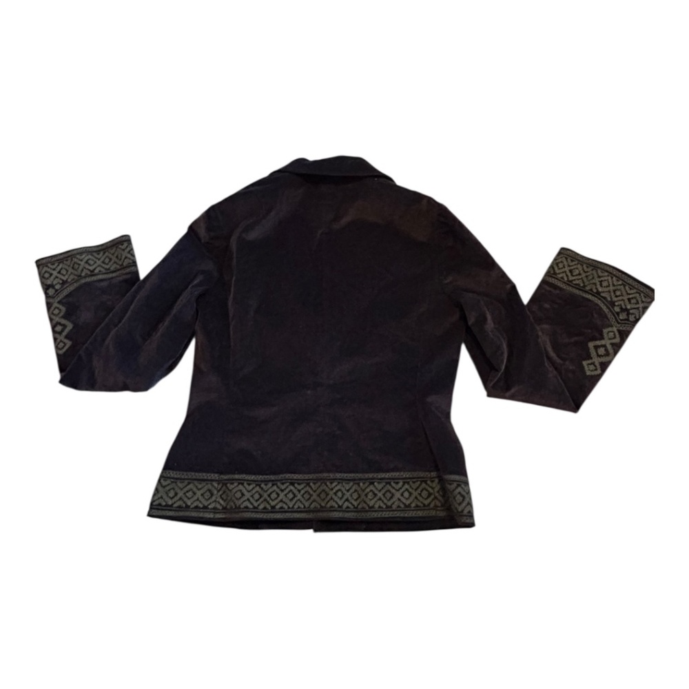Tory Burch Velvet Embroidered Chocolate & Sage Blazer Jacket Women's Size 0 XS - Picture 4 of 4